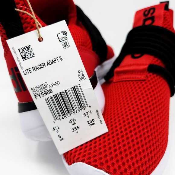 Adidas LiteRacer Adapt 3 Slip On Tennis Running Gym Shoes Sneakers Red Black New - Picture 6 of 8